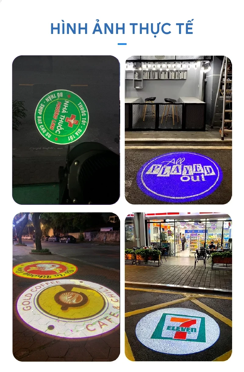 Hình ảnh thực tế đèn chiếu 4 logo