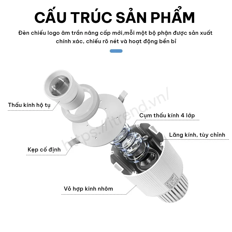 Đèn chiếu logo âm trần 50W Cấu trúc đèn âm trần 50W