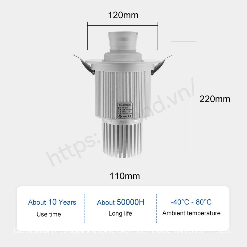 Đèn chiếu logo âm trần 50W Kích thước đèn chiếu âm trần 50W